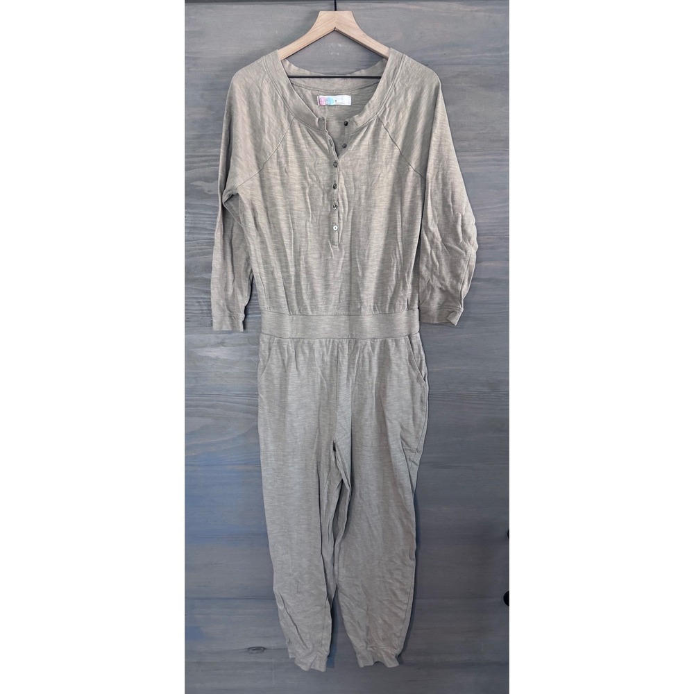 Free People Olive Green Long-Sleeve Henley Jumpsuit